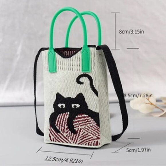 NWT Cute Cat Knitted Tote Crossbody Bag - Picture 8 of 8